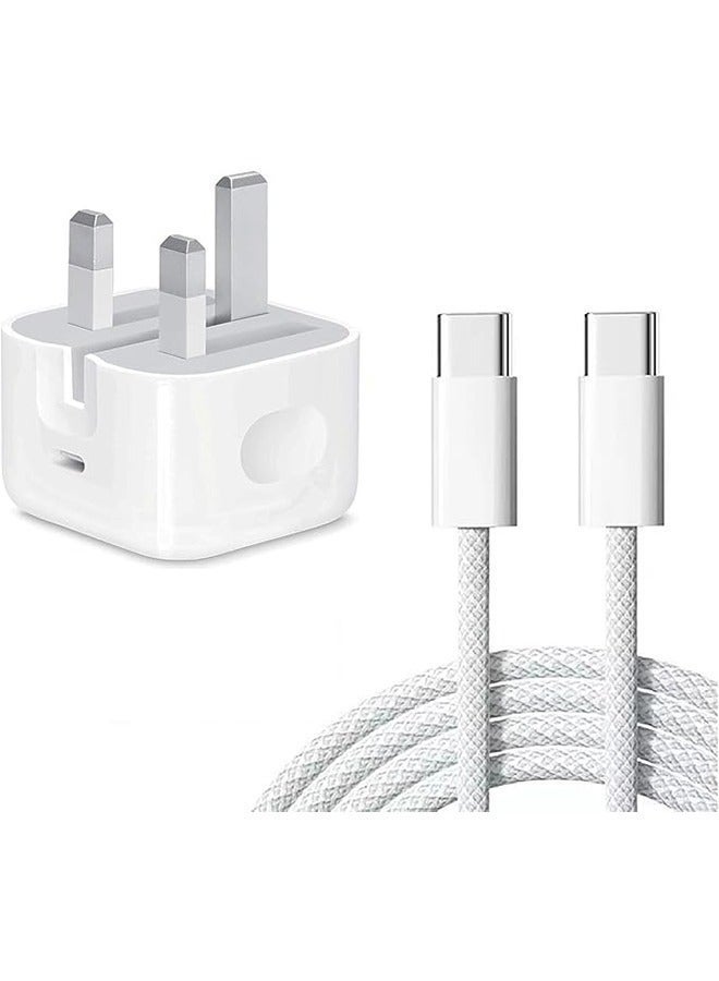 شاحن سريع 25 واط لـ iPhone | شاحن حائط USB C سريع مع كابل شحن Type C إلى C بطول2 متر، متوافق مع iPhone 16/15/Pro Max/Pro/Plus وكل الهواتف المحمولة ذات منفذ Type C. - Image 1